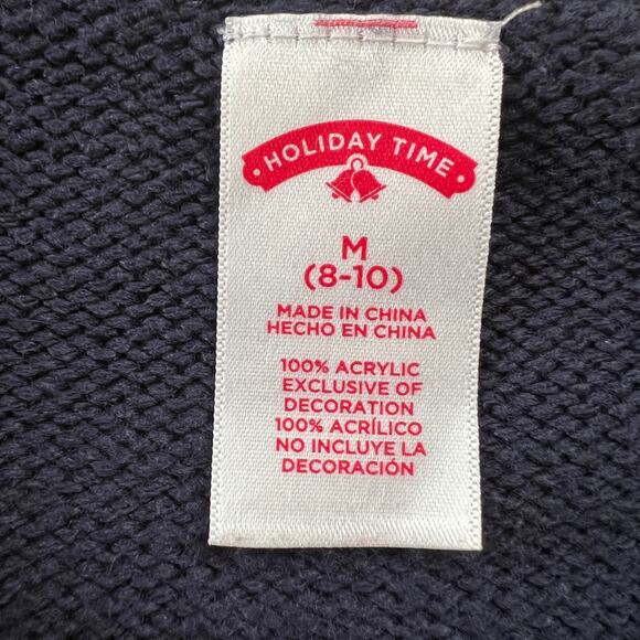 Holiday Time MEDIUM Ugly Christmas Sweater Blue White Knit Sequin Snowman - Picture 6 of 7